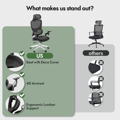 Chaise de bureau ergonomique LarkLeaves avec accoudoirs 4D et soutien lombaire