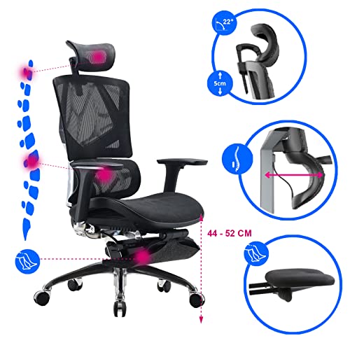 Chaise de bureau ergonomique Optimus 2.0 noire avec accoudoirs et soutien lombaire