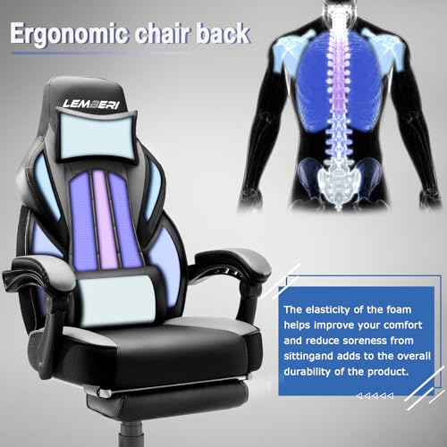 Chaise de bureau ergonomique gris avec dossier haut en cuir PU et repose-pieds