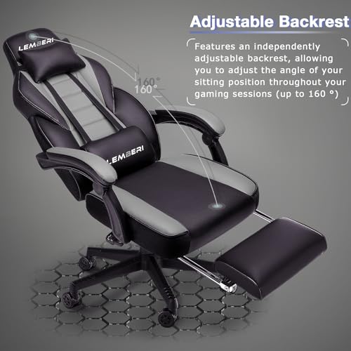 Chaise de bureau ergonomique gris avec dossier haut en cuir PU et repose-pieds