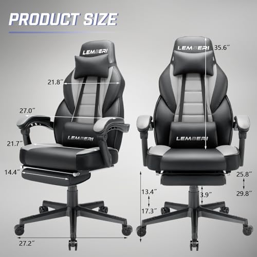 Chaise de bureau ergonomique gris avec dossier haut en cuir PU et repose-pieds