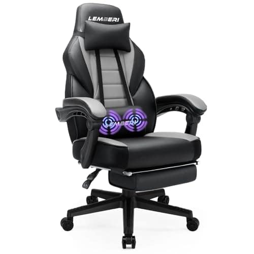 Chaise de bureau ergonomique gris avec dossier haut en cuir PU et repose-pieds