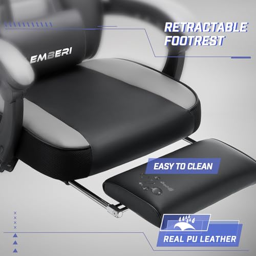 Chaise de bureau ergonomique gris avec dossier haut en cuir PU et repose-pieds