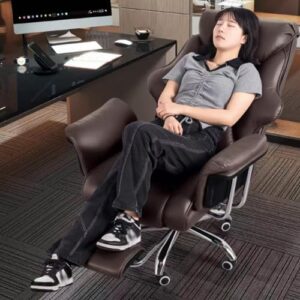 Chaise de jeu ergonomique PU beige, réglable avec repose-pieds 360°