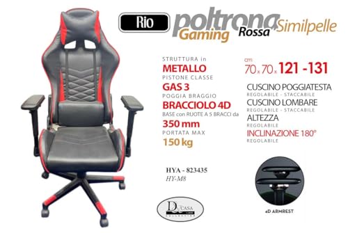 Chaise de jeu ergonomique Utilissimi EDITACASA en cuir PU – Fauteuil Gamer rouge