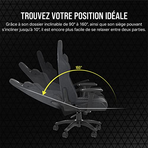 Corsair TC100 RELAXED Fauteuil Gaming Tissu avec Coussins Détachables – Gris Noir