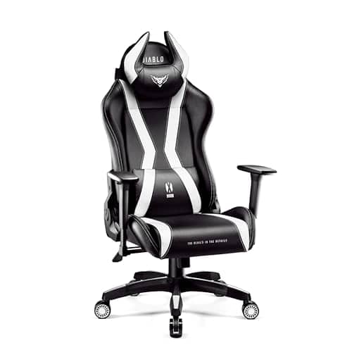 Diablo X-Horn Chaise Gaming Ergonomique Noir-Blanc avec Accoudoirs 3D