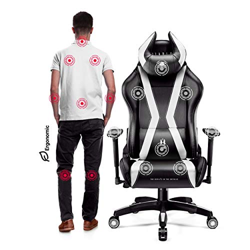 Diablo X-Horn Chaise Gaming Ergonomique Noir-Blanc avec Accoudoirs 3D