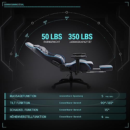 Dowinx Chaise Gaming Ergonomique Gris avec Accoudoirs 4D et Repose-Pieds