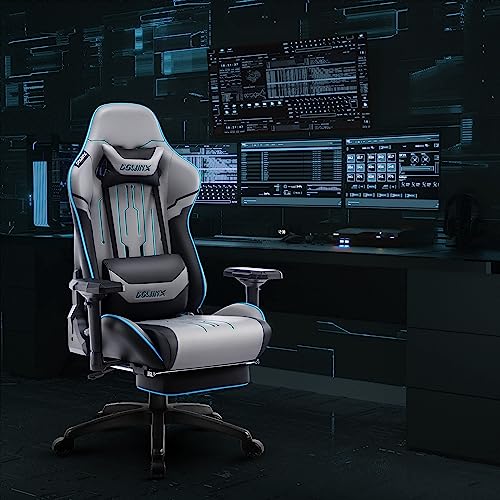 Dowinx Chaise Gaming Ergonomique Gris avec Accoudoirs 4D et Repose-Pieds