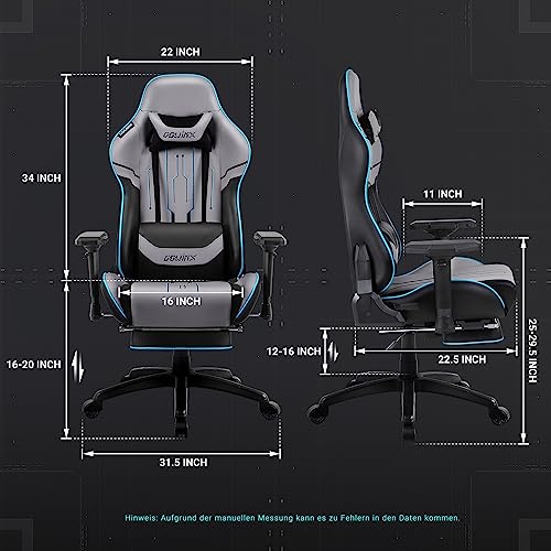 Dowinx Chaise Gaming Ergonomique Gris avec Accoudoirs 4D et Repose-Pieds