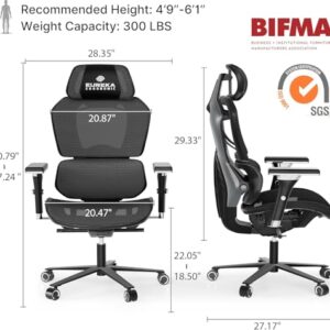 Eureka Chaise Gaming Ergonomique 4D – Fauteuil Bureau Réglable en Maille, Gris