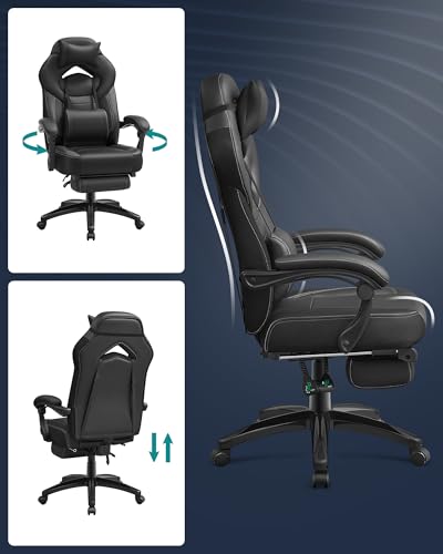 Fauteuil Gamer Ergonomique SONGMICS OBG077B01 avec Repose-Pieds et Support Lombaire