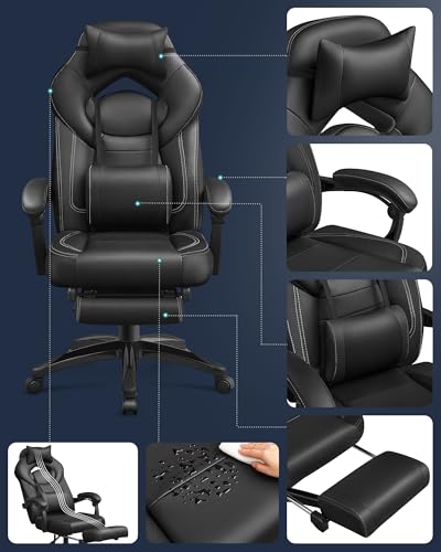 Fauteuil Gamer Ergonomique SONGMICS OBG077B01 avec Repose-Pieds et Support Lombaire