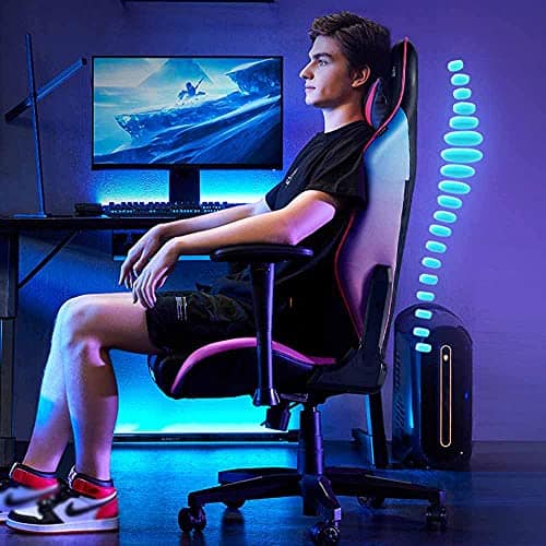 Fauteuil Gamer WHOJA 155° en Faux Cuir Noir et Rose avec Support Lombaire
