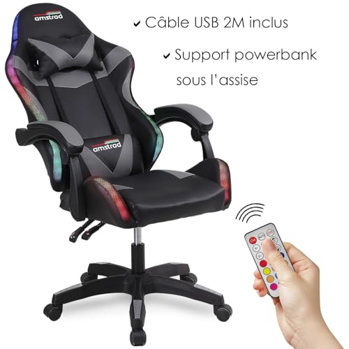 Fauteuil Gaming Amstrad AMS-900-LED-SKULL Noir et Gris avec Éclairage LED