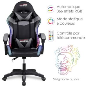 Fauteuil Gaming Amstrad AMS-900-LED-SKULL Noir et Gris avec Éclairage LED
