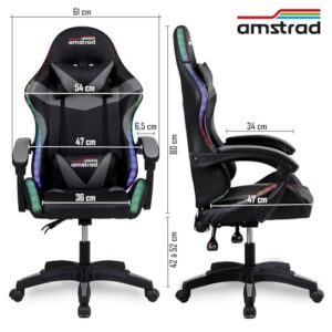Fauteuil Gaming Amstrad AMS-900-LED-SKULL Noir et Gris avec Éclairage LED