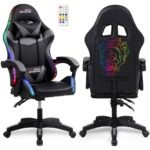 Fauteuil Gaming Amstrad AMS-900-LED-SKULL Noir et Gris avec Éclairage LED