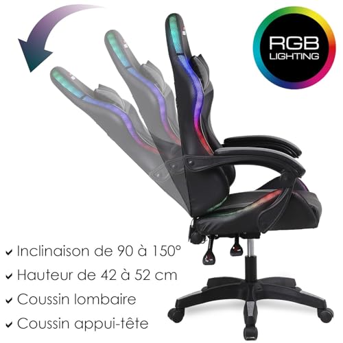 Fauteuil Gaming Amstrad AMS-900-LED-SKULL Noir et Gris avec Éclairage LED