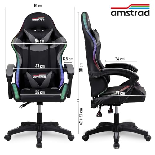 Fauteuil Gaming Amstrad AMS-900-LED-SKULL Noir et Gris avec Éclairage LED