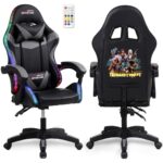 Fauteuil Gaming Amstrad AMS-900-LED-TOP1 Noir et Gris avec Éclairage LED