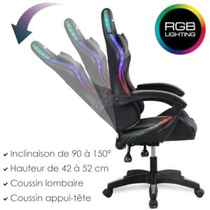 Fauteuil Gaming Amstrad AMS-900-LED-TOP1 Noir et Gris avec Éclairage LED