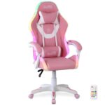Fauteuil Gaming Amstrad AMS-LED-Sakura - Simili Cuir Rose et Blanc avec LED