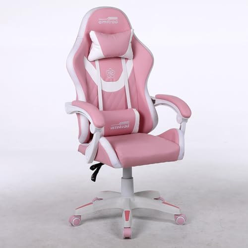 Fauteuil Gaming Amstrad AMS-LED-Sakura – Simili Cuir Rose et Blanc avec LED