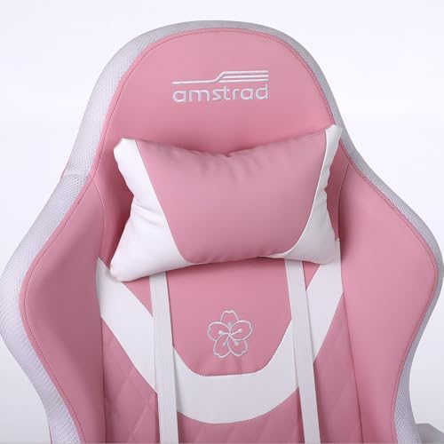 Fauteuil Gaming Amstrad AMS-LED-Sakura – Simili Cuir Rose et Blanc avec LED