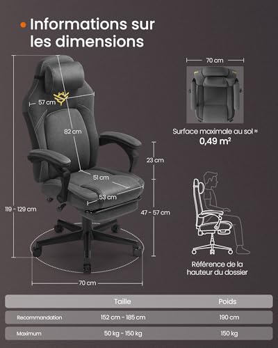 Fauteuil Gaming SONGMICS OBG072G01 Ergonomique avec Repose-Pieds et Appui-Tête