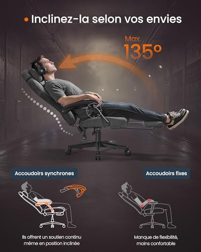 Fauteuil Gaming SONGMICS OBG072G01 Ergonomique avec Repose-Pieds et Appui-Tête