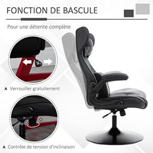 Fauteuil Gaming Vinsetto Noir, Pivotant 360°, Hauteur Réglable, Coussins Intégrés