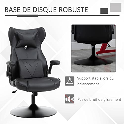 Fauteuil Gaming Vinsetto Noir, Pivotant 360°, Hauteur Réglable, Coussins Intégrés
