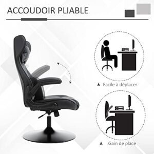 Fauteuil Gaming Vinsetto Noir, Pivotant 360°, Hauteur Réglable, Coussins Intégrés