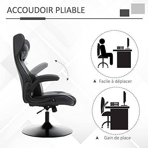Fauteuil Gaming Vinsetto Noir, Pivotant 360°, Hauteur Réglable, Coussins Intégrés