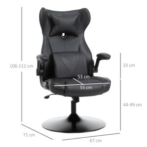 Fauteuil Gaming Vinsetto Noir, Pivotant 360°, Hauteur Réglable, Coussins Intégrés
