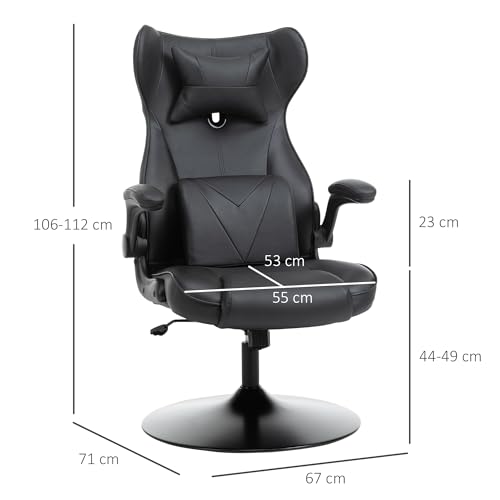Fauteuil Gaming Vinsetto Noir, Pivotant 360°, Hauteur Réglable, Coussins Intégrés