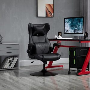 Fauteuil Gaming Vinsetto Noir, Pivotant 360°, Hauteur Réglable, Coussins Intégrés