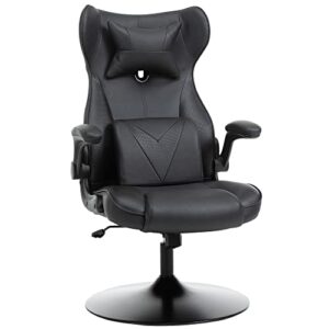 Fauteuil Gaming Vinsetto Noir, Pivotant 360°, Hauteur Réglable, Coussins Intégrés