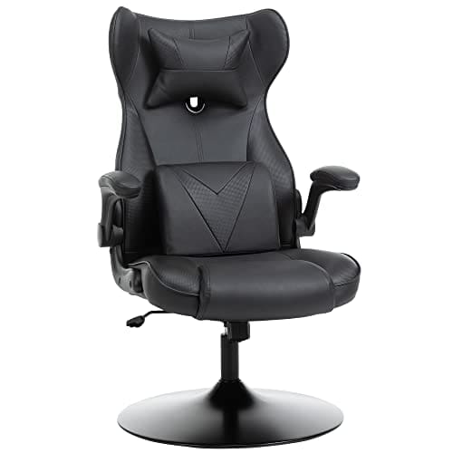 Fauteuil Gaming Vinsetto Noir, Pivotant 360°, Hauteur Réglable, Coussins Intégrés