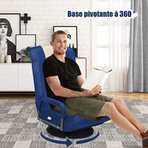 Fauteuil Pliable COSTWAY Bleu avec Dossier Réglable et Base Pivotante 360°