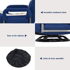 Fauteuil Pliable COSTWAY Bleu avec Dossier Réglable et Base Pivotante 360°