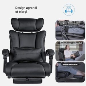 Fauteuil de Bureau Ergonomique BASETBL 200kg en Cuir PU avec Repose Pied