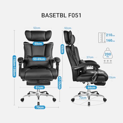Fauteuil de Bureau Ergonomique BASETBL 200kg en Cuir PU avec Repose Pied
