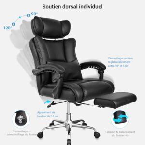 Fauteuil de Bureau Ergonomique BASETBL 200kg en Cuir PU avec Repose Pied
