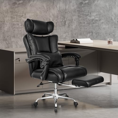 Fauteuil de Bureau Ergonomique BASETBL 200kg en Cuir PU avec Repose Pied
