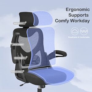 Fauteuil de Bureau Ergonomique Noir avec Support Lombaire et Accoudoirs Réglables