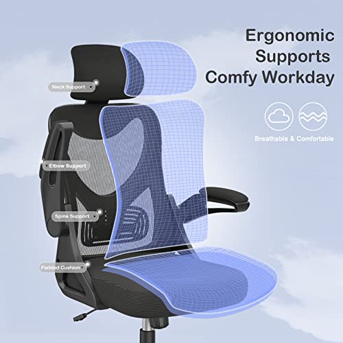 Fauteuil de Bureau Ergonomique Noir avec Support Lombaire et Accoudoirs Réglables