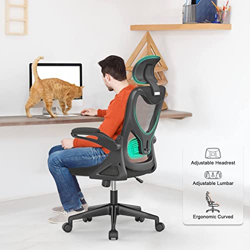 Fauteuil de Bureau Ergonomique Noir avec Support Lombaire et Accoudoirs Réglables